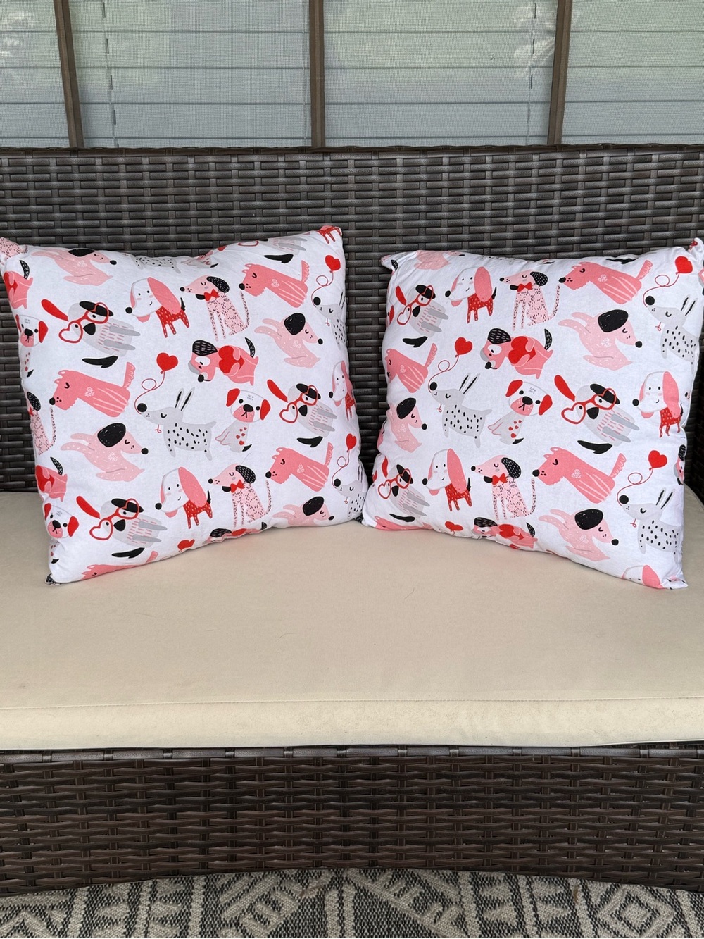 Cute Pink and White Dog Print Throw Pillows - Set of 2